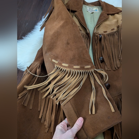 Pioneer Wear Vintage Suede Leather Fringe Jacket Size 16 Cowboy Cowgirl Western - Picture 4 of 11